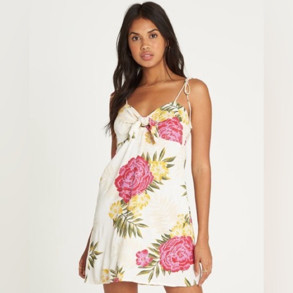 Billabong Sweet Pie Tie Thin Strap Mini Dress Hawaiian Print Vacation Beach M